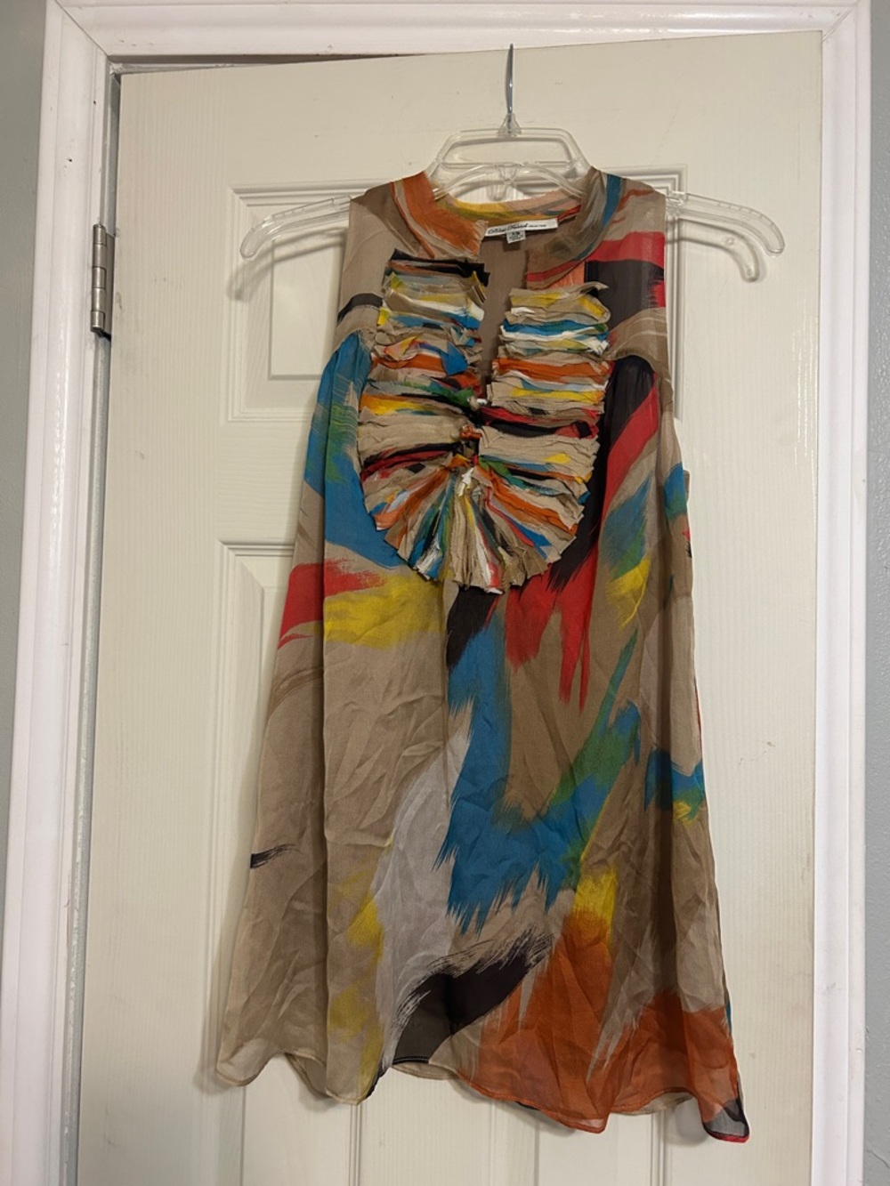 🐝2/$16🐝 Anthropologie Blue Tassel tan blue silk top